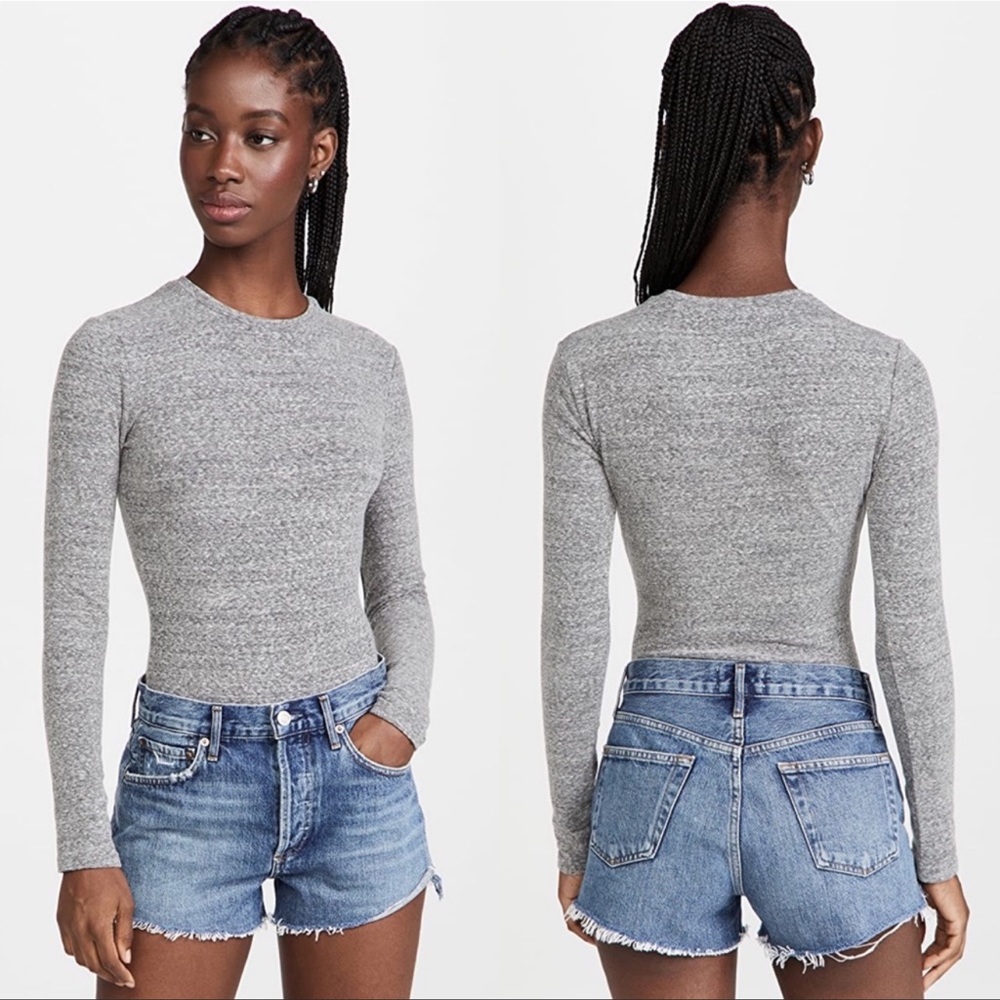 Madewell Gray Long Sleeve Bodysuit